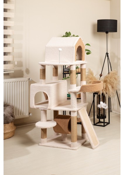 Luna Kedi Ağacı - 3 Katlı, Tırmalama Direği, Yatak ve Oyuncaklı, Bej-Kahverengi, Kolay Kurulum modelleri