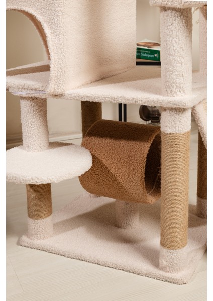 Luna Kedi Ağacı - 3 Katlı, Tırmalama Direği, Yatak ve Oyuncaklı, Bej-Kahverengi, Kolay Kurulum fırsatları