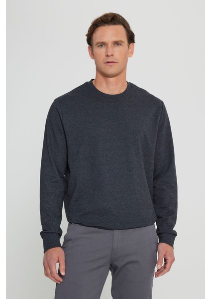 Standart Fit Normal Kesim 2 İplik Recycle Pamuklu Bisiklet Yaka Sweatshirt