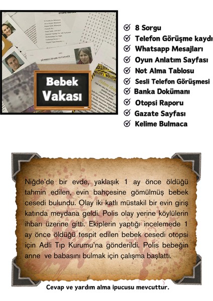 -Dedektiflik Suç Çözümleme-Suçluyu Bulma-Dedektif Oyunu-Cinayet Çözme-Dedektif Oyunu-Kutu Oyunu-Katil ( 3'lü ) Ayşe, Ahmet ve Ayaz Vakaları