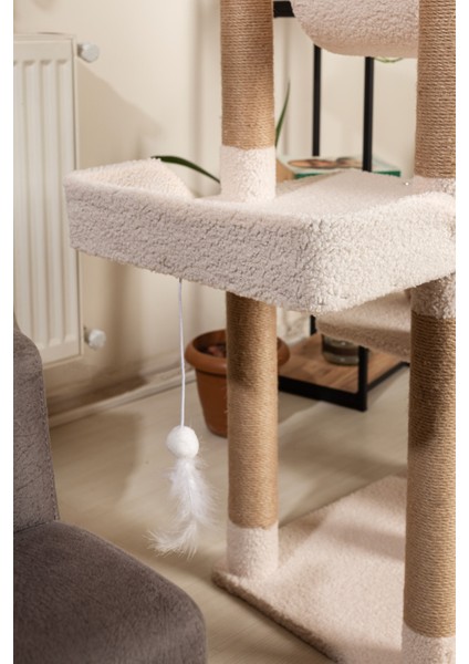 Vella Kedi Ağacı - 3 Katlı, Tırmalama Direği, Yatak ve Oyuncaklı, Bej-Kahverengi, Kolay Kurulum fırsatları