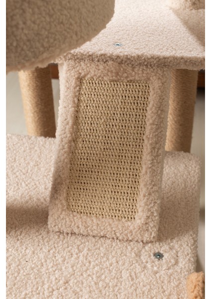 Vella Kedi Ağacı - 3 Katlı, Tırmalama Direği, Yatak ve Oyuncaklı, Bej-Kahverengi, Kolay Kurulum