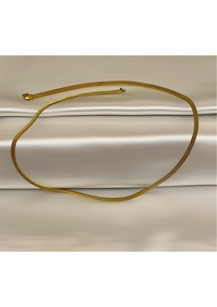 Gold-Hasır-Yassı Yüksek Kalite Paslanmaz Çelik Kolye 60 cm
