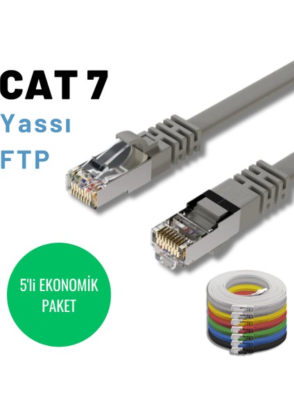 5 Adet 5 Metre Irenıs Cat7 Kablo Yassı Ftp Ethernet Network Lan Kablosu