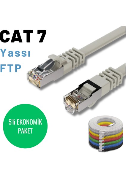 5 Adet 2 Metre Irenıs Cat7 Kablo Yassı Ftp Ethernet Network Lan Kablosu