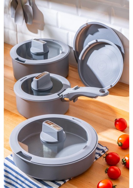 Biogrey 9 Parça Pişir Sakla Tencere Seti modelleri