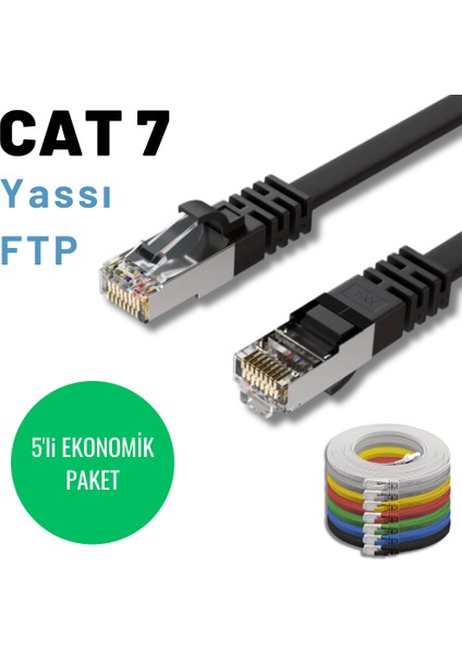 5 Adet 5 Metre Irenıs Cat7 Kablo Yassı Ftp Ethernet Network Lan Kablosu