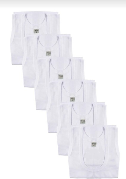 Tektarz 6'lı Paket Ribana Ekstra Uzun Erkek Atlet - Taranmış Ince Fitilli Pamuk Beyaz
