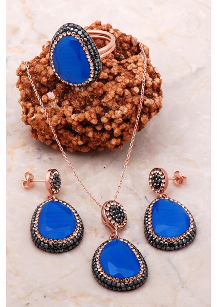 Rose Gümüş Mavi Opal Set 2192