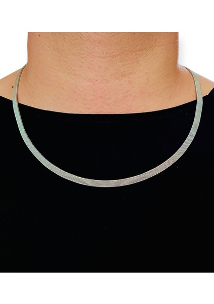 Silver-Hasır-Yassı Yüksek Kalite Paslanmaz Çelik Kolye 65 cm