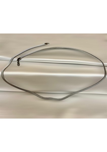 Silver-Hasır-Yassı Yüksek Kalite Paslanmaz Çelik Kolye 65 cm