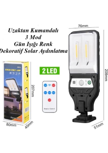 2 Ledli Kumandalı 3 Mod Solar Sokak,bahçe,yol Aydınlatması Hareket Sensörlü Dekoratif Aydınlatma modelleri