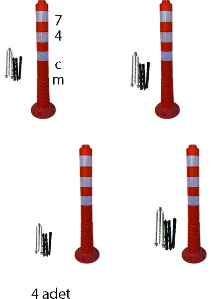 4 Adet Esnek Yol, Şerit Ayırıcı, Trafik Dubası, Delinatör 74CM