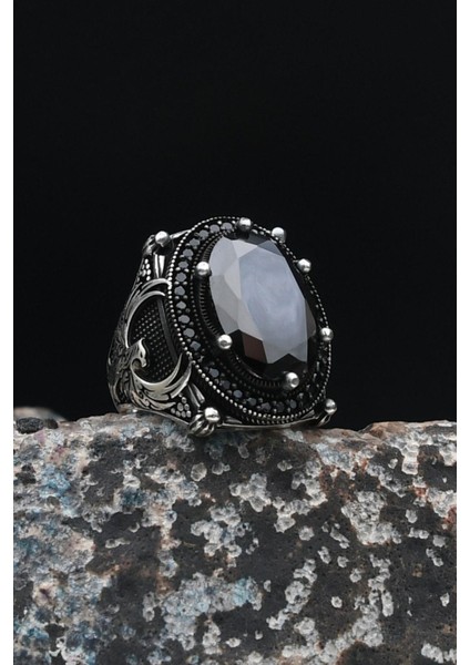 Anka Kuşu Figürlü 925 Ayar Gümüş Erkek Yüzük Siyah Zirkon Taşlı 901494 fiyatları