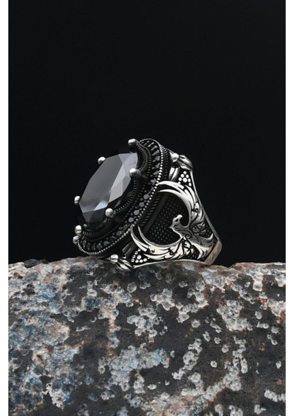 Anka Kuşu Figürlü 925 Ayar Gümüş Erkek Yüzük Siyah Zirkon Taşlı 901494 fırsatları