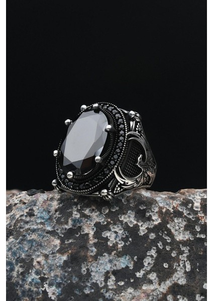 Anka Kuşu Figürlü 925 Ayar Gümüş Erkek Yüzük Siyah Zirkon Taşlı 901494 indirimleri