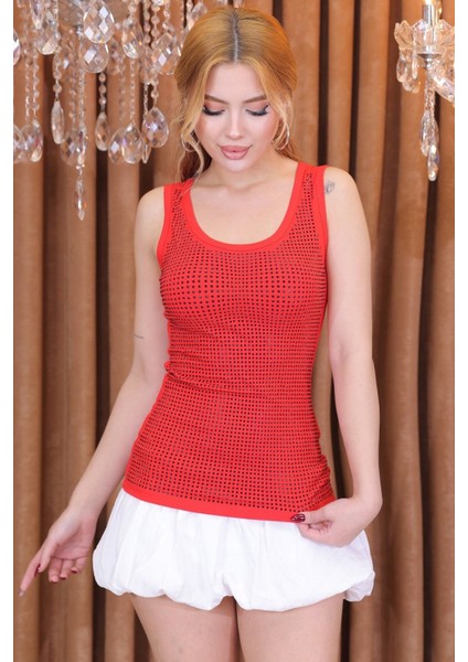 Tamamı Crystal Taşlı Dar Kesim / Slim Fit Siyah Pamuk Kadın Atlet Kalın Askılı Kolsuz T-Shirt indirimleri