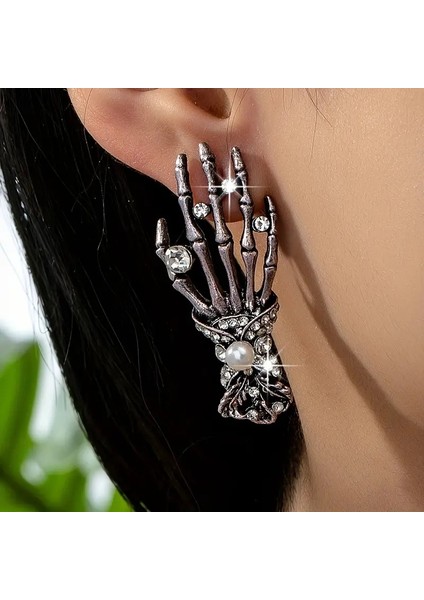 Gotik Punk Tarzı Taşlı Iskelet Çinko Alaşım El Küpe