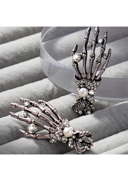 Gotik Punk Tarzı Taşlı Iskelet Çinko Alaşım El Küpe