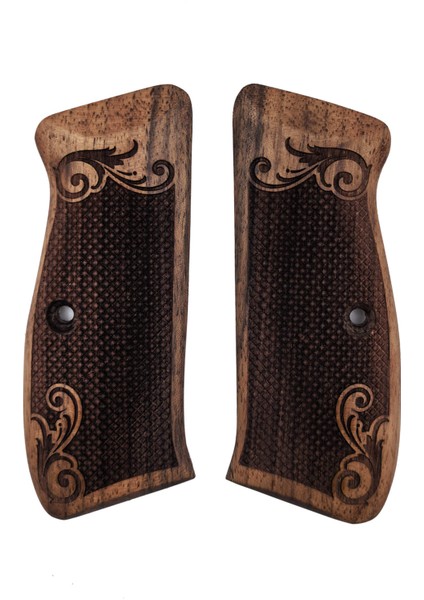 Cz 75 Uyumlu Muadil Ahşap Kabze Takımı Lazer Floral Desenli Model 060
