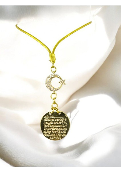 Gold Renkli Metal Hilal Ay Yıldız Ayetel Kürsi Araba Dikiz Ayna Süsü, Yeni Araba Hediyesi