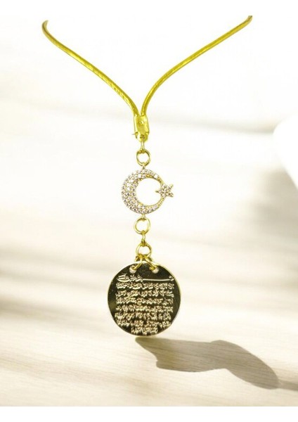 Gold Renkli Metal Hilal Ay Yıldız Ayetel Kürsi Araba Dikiz Ayna Süsü, Yeni Araba Hediyesi