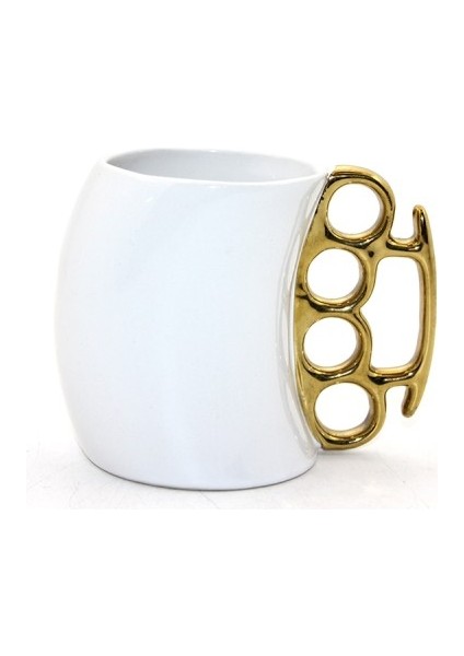 Porselen Muşta Tasarımlı Kupa Bardak Beyaz Renk