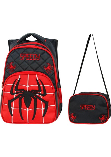 3 Bölmeli İlkokul Çantası ve Beslenme Çantası Speedy Kırmızı-Siyah 2018-1