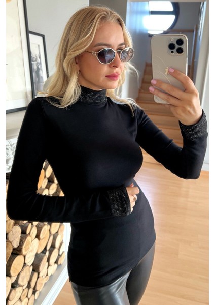 Uzun Kollu Crystal Taşlı Yeni Sezon Boğazlı Likralı Büyük Beden Şık Rahat Kadın Bluz fiyatları