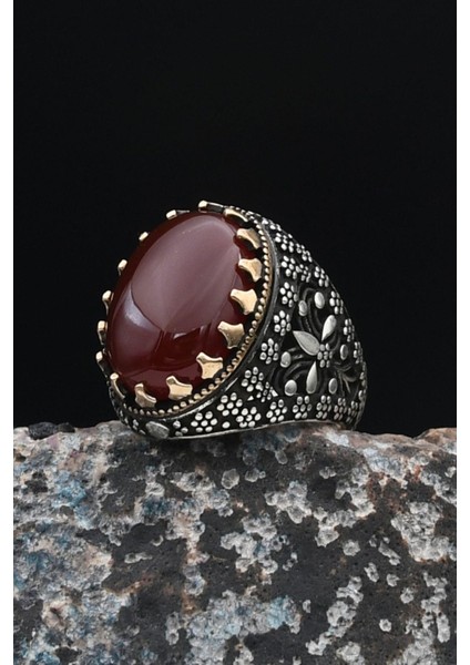 Akik Taşlı 925 Ayar Gümüş Erkek Yüzüğü 901495