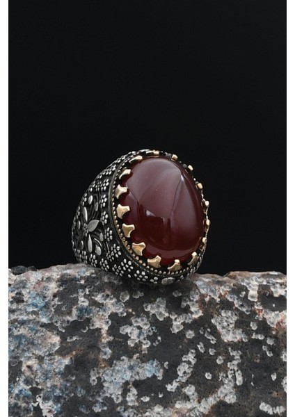 Akik Taşlı 925 Ayar Gümüş Erkek Yüzüğü 901495 fırsatları