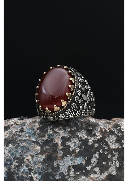 Akik Taşlı 925 Ayar Gümüş Erkek Yüzüğü 901495 indirimleri