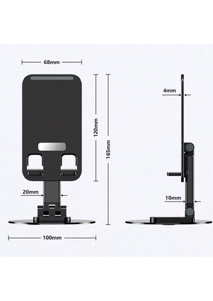 Ayarlanabilir Telefon ve Tablet Tutucu Stand / Katlanabilir / 360 Döndürülebilir / Siyah