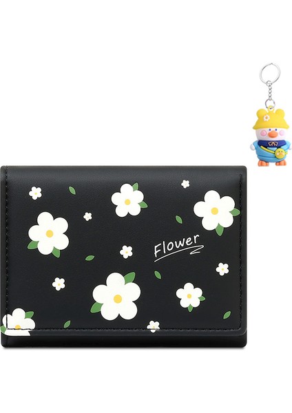 Kısa Basit Bayanlar Cüzdan Üç Katlı Sevimli Çiçek Baskılı Değişiklik Tutucu Kart Tutucu (Yurt Dışından)