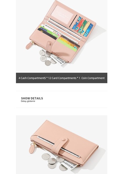 Moda Bayan Uzun Cüzdan Büyük Kapasiteli Iki Katlı Kredi Kartı Kartvizit Uzun Para Cüzdanı (Yurt Dışından) indirimleri