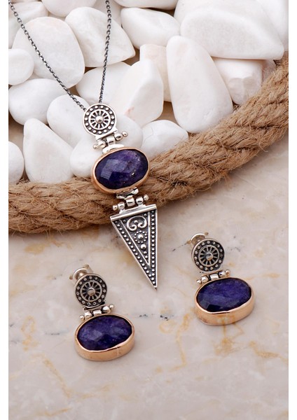 Safir Antik Tasarım Elişi Gümüş Set 2102