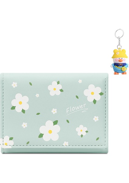 Kısa Basit Bayanlar Cüzdan Üç Katlı Sevimli Çiçek Baskılı Değişiklik Tutucu Kart Tutucu (Yurt Dışından)