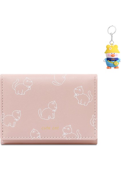 Sevimli Kitty Üç Katlı Bayan Cüzdan Kısa Katlanabilir Değişim Kart Tutucu (Yurt Dışından)