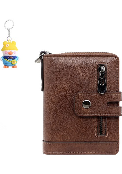 Erkek Kısa Cüzdan Fermuarlı Toka Kart Tutucu 2 Katlı Fermuarlı Para Cüzdanı Çoklu Kart Yuvası Cüzdanı (Yurt Dışından)