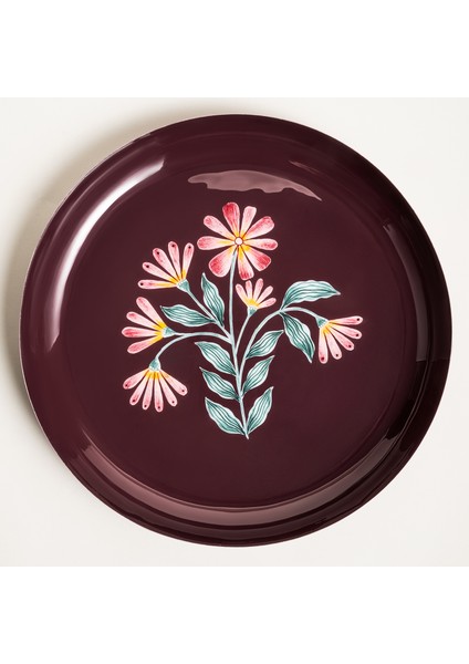 Nanpur Metal Dekoratif Tepsi 40X40X5 cm Bordo