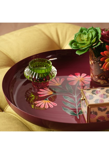 Nanpur Metal Dekoratif Tepsi 40X40X5 cm Bordo
