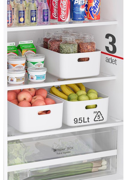 Freezer Box 3’lü Buzdolabı Saklama Kabı 9,5 Lt Düzenleyici Kutu, Organizer, Storage