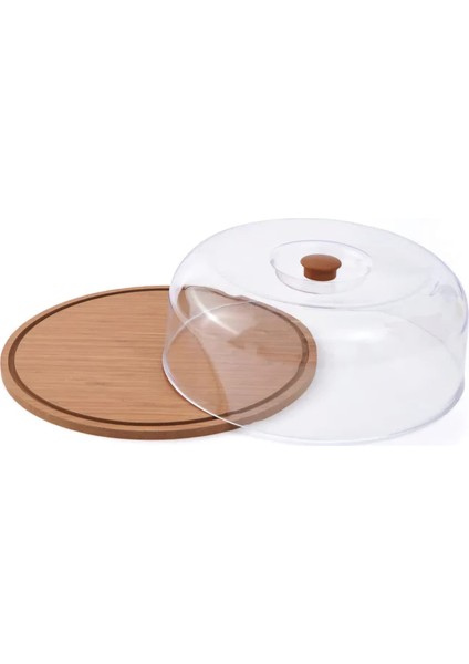 Zucci Ahşap Tabaklı Akrilik Kek Fanusu 29X11 cm