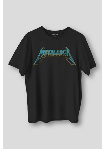Siyah Metallica Baskılı Tişört Unisex Regular Fit Pamuklu T-Shirt