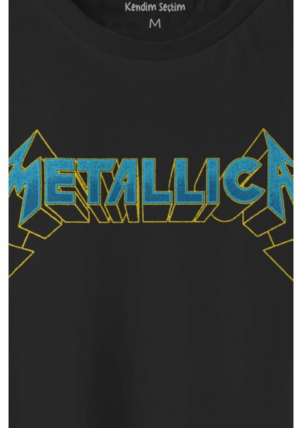 Siyah Metallica Baskılı Tişört Unisex Regular Fit Pamuklu T-Shirt fiyatları