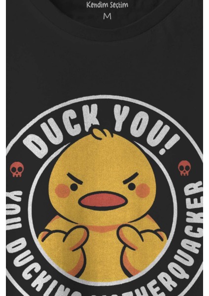 Duck You Ducking Duck Funny Eğlenceli Unisex Siyah T-Shirt Sarı Civciv Baskılı Tişört fiyatları