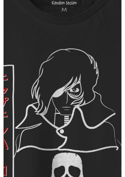 Siyah Tişört Captain Harlock Anime Tişört Retro Uzay Korsanı Baskılı Unisex Tshirt fiyatları