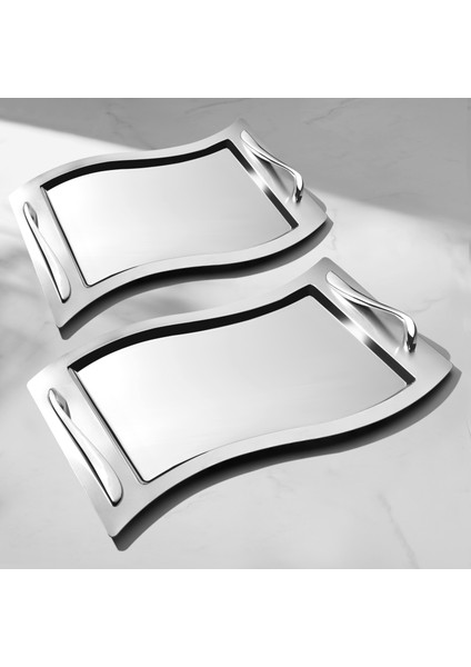 Lara 2'li Saten Çelik Tepsi Seti