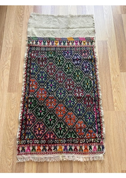 73X138 cm Vintage El Dokuma Halı, Koçboynuzu Desenli Türk Kilimi, Geometrik Desenli Küçük Kilim, Salon Dekoru fiyatları