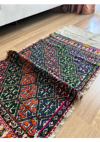 73X138 cm Vintage El Dokuma Halı, Koçboynuzu Desenli Türk Kilimi, Geometrik Desenli Küçük Kilim, Salon Dekoru modelleri